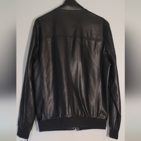 Calvin Klein Black Leather Bomber Jacket - Picture 7 of 12